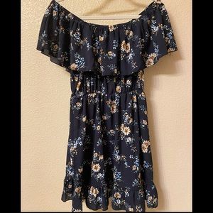 Navy & Floral Off The Shoulder Dress - Optional Straps